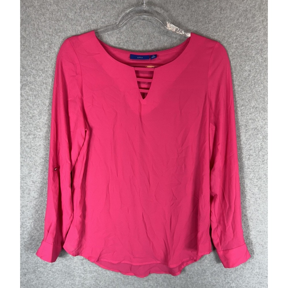 APT 9 Blouse Womens XS Pink Long Sleeve Polyester Button Cuff Keyhole Neck Top
